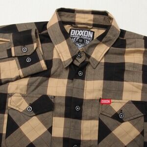 Dixxon Tango Shirt Mens XLT Beige Black Plaid Flannel Button Up Long Sleeve